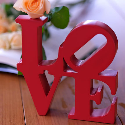 Valentine's Day Rose Gift, Love Word Art Resin Tabletop Décor, Red Contemporary Romantic Gifts, Freestanding Home Decoration.