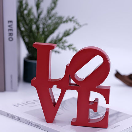 Valentine's Day Rose Gift, Love Word Art Resin Tabletop Décor, Red Contemporary Romantic Gifts, Freestanding Home Decoration.