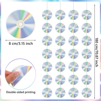 8 Packs 90s Theme Party Decorations, Retro CD Paper Banner & Hanging Garland, Y2k Decor Disco Theme Music Record Garland for 1990s 2000s Birthday, Baby Shower, Dance Party Supplies.