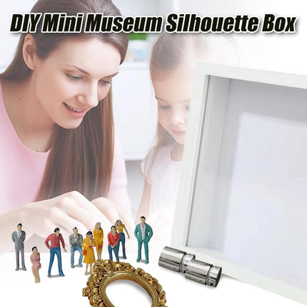 DIY Mini Museum Silhouette Box–Celebrate Your Unique Memories in Style, Personalized DIY Photo Family Memory Display Case Frame Silhouette Box with Gold Mini Frames & Figurines (White).
