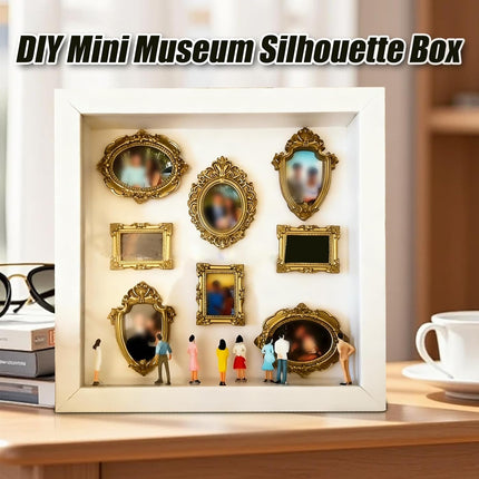 DIY Mini Museum Silhouette Box–Celebrate Your Unique Memories in Style, Personalized DIY Photo Family Memory Display Case Frame Silhouette Box with Gold Mini Frames & Figurines (White).
