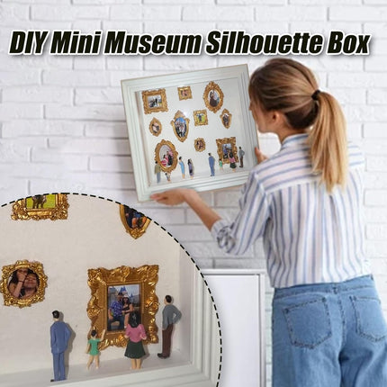 DIY Mini Museum Silhouette Box–Celebrate Your Unique Memories in Style, Personalized DIY Photo Family Memory Display Case Frame Silhouette Box with Gold Mini Frames & Figurines (White).