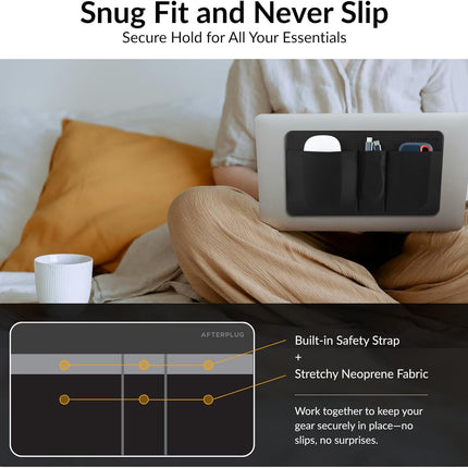 3-Pocket Storage Pouch, Adhesive Laptop Accessory Organizer, for Portable HDD, SSD, USB Drive, Mouse, Cables - Black.