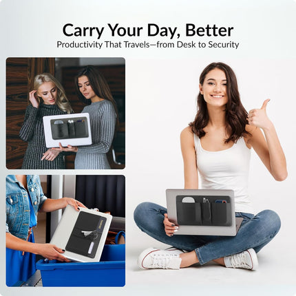 3-Pocket Storage Pouch, Adhesive Laptop Accessory Organizer, for Portable HDD, SSD, USB Drive, Mouse, Cables - Black.