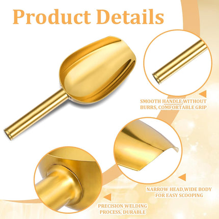 6pcs Gold Ice Scoopers for Ice Bucket, 5 Oz Candy Scoops for Candy Buffet Stainless Steel Mini Scoop Metal Food Scoops for Jars Canisters Scooping Dry Goods, Sugar, Coffee Bean, Flour, Spice.