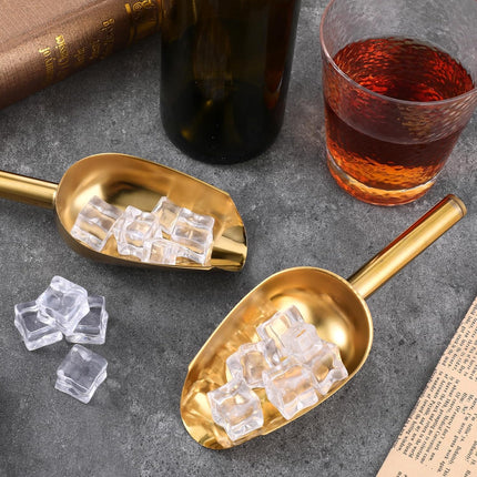 6pcs Gold Ice Scoopers for Ice Bucket, 5 Oz Candy Scoops for Candy Buffet Stainless Steel Mini Scoop Metal Food Scoops for Jars Canisters Scooping Dry Goods, Sugar, Coffee Bean, Flour, Spice.