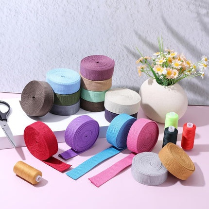 Vin Beauty 16 Rolls Cotton Webbing Strap 1 Inch Wide 3.3 Yard Polyester Webbing Straps for Bag Making Supplies, 16 Colors Nylon Twill Tape Strapping for Pets, DIY Crafts Furniture Backpack, Gardening.