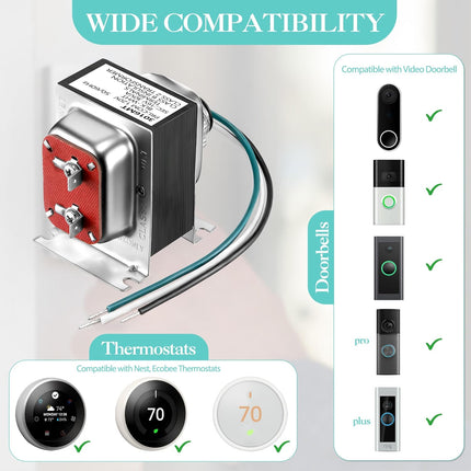 Landhoow Doorbell Transformer 16V 30VA, Hardwired Door Chime Transformer Compatible with Ring, Nest Hello Video Doorbell, 16V AC Power Supply for Thermostat, Easy to Install Door Bell Transformers.