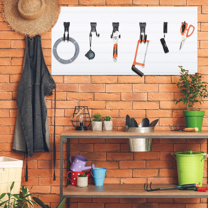 Landhoow 36 Pcs Slatwall Hooks & Hangers 32 Pcs Heavy Duty Slat Wall Hanging Hooks with 4 Pcs Storage Straps Assortment Slatwall Accessories for Storage Garage Wall Organization Garden Home (Black).