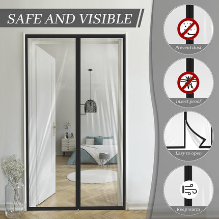 Amylove Zipper 60 x 102 Inch Dust Barrier Door Kit Construction Door Barrier 5 x 8.5 ft Reusable Plastic Curtain Cover Containment Standard Doorway Temporary Wall Screen Sheeting for Bathroom Hallway.