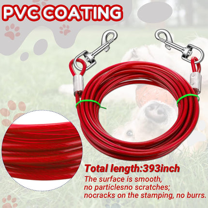 Amylove 2 Set Dog Tie Out Cable and Stake - 30ft Leash Chain, 16" Spiral Stake for Outside Yard - Medium to Large Dogs up to 125 Lbs (Red).