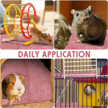 Amylove 4 Pcs Guinea Pig Cage Liner Washable Fleece Pee Pads Pet Dog Cat Bedding Training Mat for Small Animal Guinea Pig Puppy Bunny Hamster(16 x 24 Inch,Rectangular,Pink).