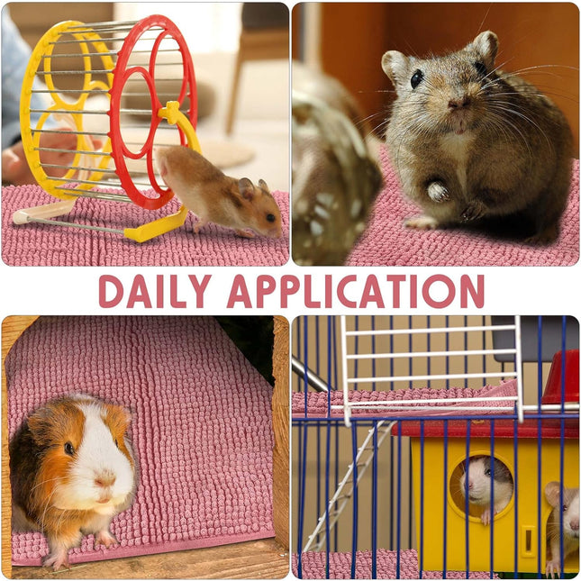 Amylove 4 Pcs Guinea Pig Cage Liner Washable Fleece Pee Pads Pet Dog Cat Bedding Training Mat for Small Animal Guinea Pig Puppy Bunny Hamster(16 x 24 Inch,Rectangular,Pink).