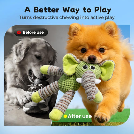 Linen Safari Companions Dog Toys, Durable Toy with Squeaker for Small Medium Large Dogs, Chew Resistant Animal Shaped Toys Aggressive Chewers Puppy Anxiety Relief (Elephant) Elephant.