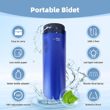 Portable Bidet for Travel, High Pressure Handheld Electric Sprayer, Rechargeable Travel Bidet for Women & Men, Personal Hygiene Cleaning, Soothing Postpartum Care, Blue.