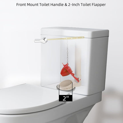 Universal Front Mount Toilet Handle Replacement Kit with 2-inch Universal Toilet Flapper, Stainless Steel Flapper Chains, Chrome Finish Toilet Trip Lever and Red Toilet Flapper Replacement Kit.