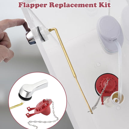 Universal Front Mount Toilet Handle Replacement Kit with 2-inch Universal Toilet Flapper, Stainless Steel Flapper Chains, Chrome Finish Toilet Trip Lever and Red Toilet Flapper Replacement Kit.