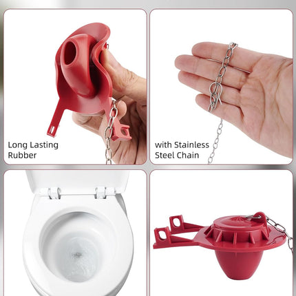 Universal Front Mount Toilet Handle Replacement Kit with 2-inch Universal Toilet Flapper, Stainless Steel Flapper Chains, Chrome Finish Toilet Trip Lever and Red Toilet Flapper Replacement Kit.