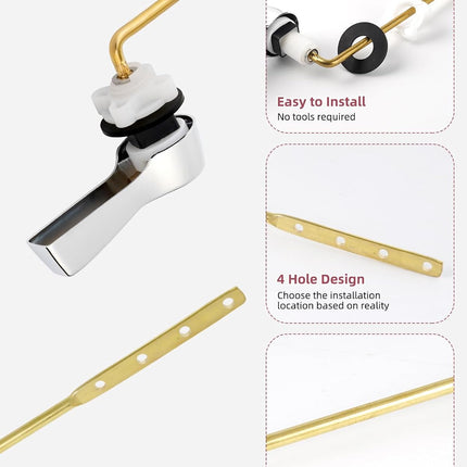 Universal Front Mount Toilet Handle Replacement Kit with 2-inch Universal Toilet Flapper, Stainless Steel Flapper Chains, Chrome Finish Toilet Trip Lever and Red Toilet Flapper Replacement Kit.