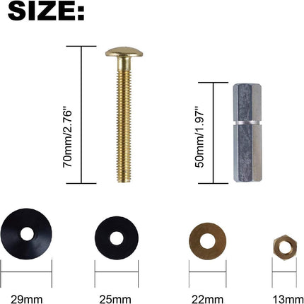 2 Pack Toilet Tank to Bowl Bolt Kits, Heavy Duty Bolts Toilet Bolts for Tank Solid Brass with Extra Long Nuts Easy to Install and Double Gaskets for Fastening.