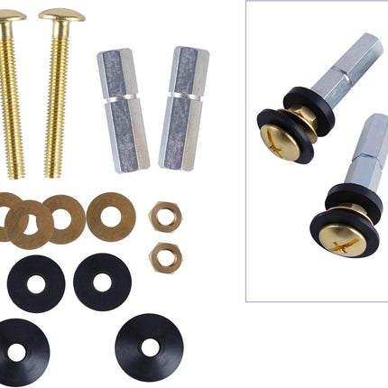 2 Pack Toilet Tank to Bowl Bolt Kits, Heavy Duty Bolts Toilet Bolts for Tank Solid Brass with Extra Long Nuts Easy to Install and Double Gaskets for Fastening.