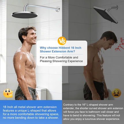 16 Inch All Metal Shower Extension Arm, Extra Long Extender with Flange, Stainless Steel Rainfall Shower Arm Water Outlet, Wall Mounted Shower Head Extender, Chrome.