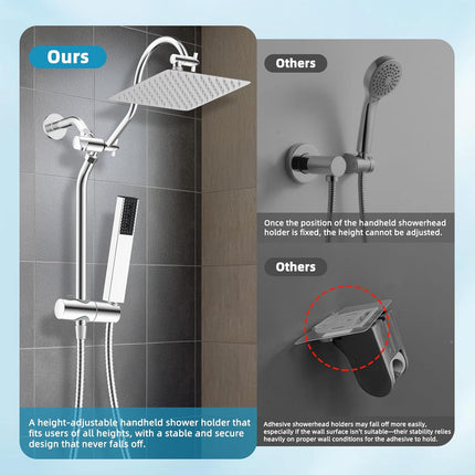 Shower Slide Bar with Handheld Shower Head Holder, Stainless Steel Shower Arm Extension Sliding Bar, Height & Angle Adjustment Showerhead Holder, Chrome.