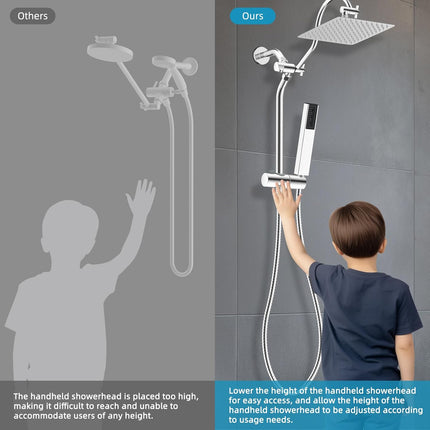 Shower Slide Bar with Handheld Shower Head Holder, Stainless Steel Shower Arm Extension Sliding Bar, Height & Angle Adjustment Showerhead Holder, Chrome.