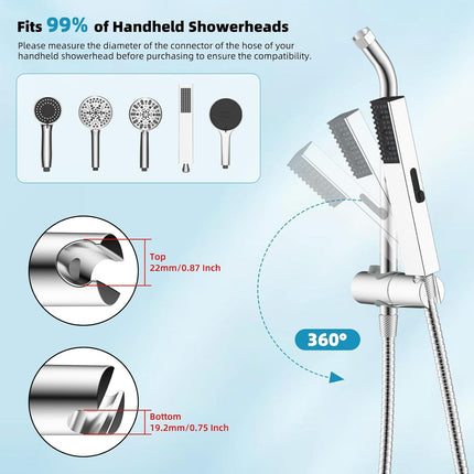Shower Slide Bar with Handheld Shower Head Holder, Stainless Steel Shower Arm Extension Sliding Bar, Height & Angle Adjustment Showerhead Holder, Chrome.