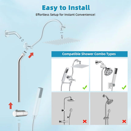 Shower Slide Bar with Handheld Shower Head Holder, Stainless Steel Shower Arm Extension Sliding Bar, Height & Angle Adjustment Showerhead Holder, Chrome.