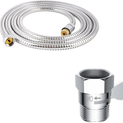 All Metal Shower Head Flow Control Valve, G1/2 Brass Shut-off Valve with Metal Handle Lever, 90 Inch Stainless Steel Extra Long Shower Hose Replacement, Brass Insert & Nut.