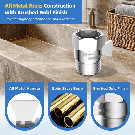 All Metal Shower Head Flow Control Valve, G1/2 Brass Shut-off Valve with Metal Handle Lever, 90 Inch Stainless Steel Extra Long Shower Hose Replacement, Brass Insert & Nut.