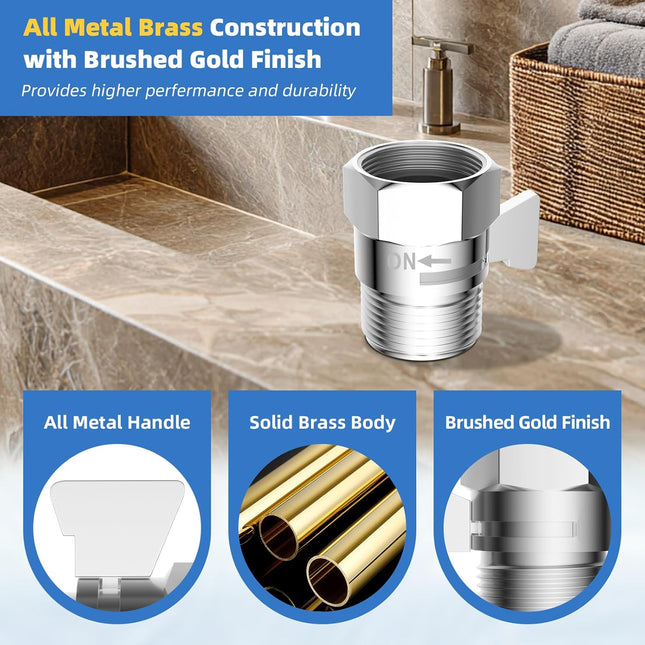 All Metal Shower Head Flow Control Valve, G1/2 Brass Shut-off Valve with Metal Handle Lever, 90 Inch Stainless Steel Extra Long Shower Hose Replacement, Brass Insert & Nut.