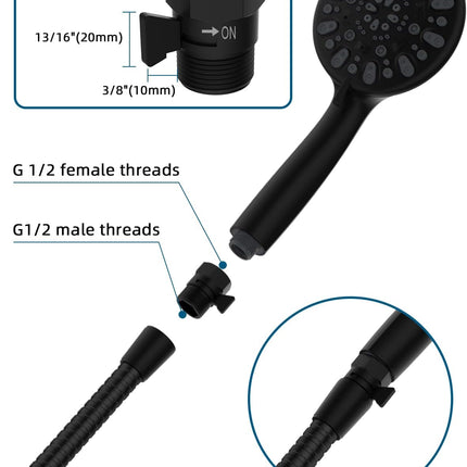 All Metal Shower Head Flow Control Valve, G1/2 Brass Shut-off Valve with Metal Handle Lever, with 90 Inch Stainless Steel Extra Long Shower Hose Replacement.