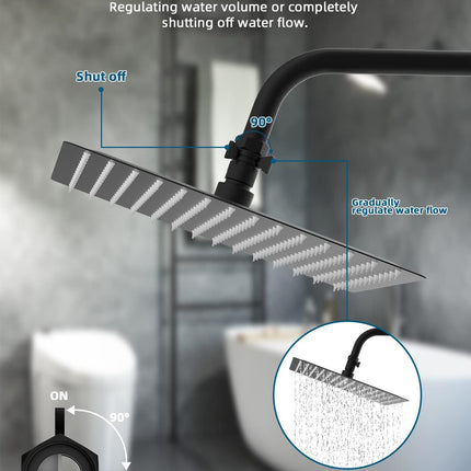 All Metal Shower Head Flow Control Valve, G1/2 Brass Shut-off Valve with Metal Handle Lever, with 90 Inch Stainless Steel Extra Long Shower Hose Replacement.