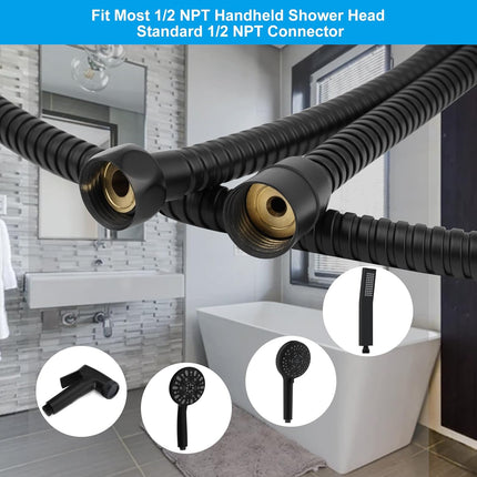 All Metal Shower Head Flow Control Valve, G1/2 Brass Shut-off Valve with Metal Handle Lever, with 90 Inch Stainless Steel Extra Long Shower Hose Replacement.