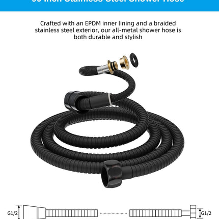 All Metal 90 Inch Stainless Steel Extra Long Shower Hose Replacement, 4 Spray Handheld Showerhead Set, Anti-Twist Handheld Shower Head Hose Extension.