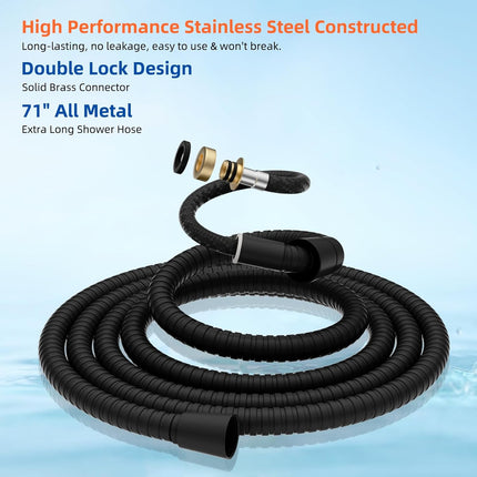 All Metal 90 Inch Stainless Steel Extra Long Shower Hose Replacement, 4 Spray Handheld Showerhead Set, Anti-Twist Handheld Shower Head Hose Extension.