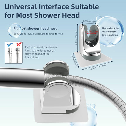 All Metal Shower Head Flow Control Valve with Showerhead Holder, G1/2 Brass Shut-off Valve with Metal Handle Lever, Strong Adhesive and Waterproof Handheld Holder and Bracket, Chrome.
