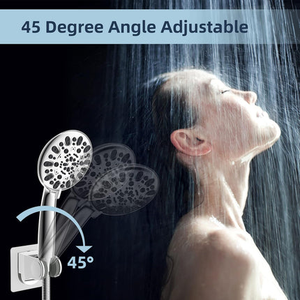 All Metal Shower Head Flow Control Valve with Showerhead Holder, G1/2 Brass Shut-off Valve with Metal Handle Lever, Strong Adhesive and Waterproof Handheld Holder and Bracket, Chrome.
