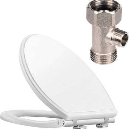 Premium Elongated Toilet Seat with Bidet T Adapter, Metal T Valve for Bidet(7/8” x 7/8” x 3/8”).