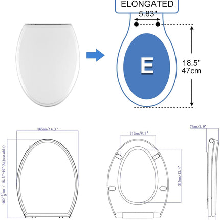 Premium Elongated Toilet Seat with Bidet T Adapter, Metal T Valve for Bidet(7/8” x 7/8” x 3/8”).