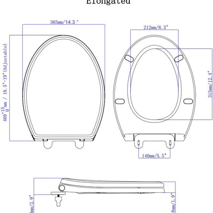 Premium Elongated Toilet Seat with Bidet T Adapter(7/8” x 7/8” x 3/8”).