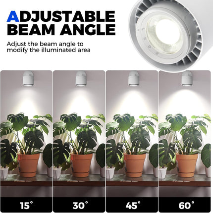 TR40a Track Grow Light for Indoor Plants, 40W Wall-Mounted Grow Bulbs with Adjustable Beam Angle (15°-60°), 5000K Full Spectrum Plant Spotlight with Timer & 16.4' Power Cord, 1-Pack.