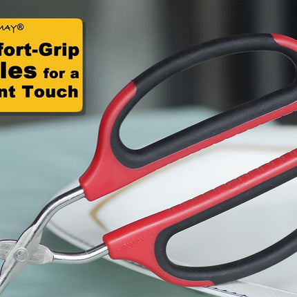 Stainless Steel Kitchen Scissor Tongs Set for Cooking, Grilling & Serving, 3-Piece with Red Handle (10/12/16 Inch).