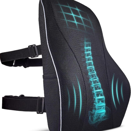 Extra Dense Lumbar Pillow with Double Adjustable Straps - Ergonomic Lumbar Support Pillow for Office Chair, Car, Couch Firm Back Support for Lower Back & Spine Pain Relief Memory Foam Cushion.