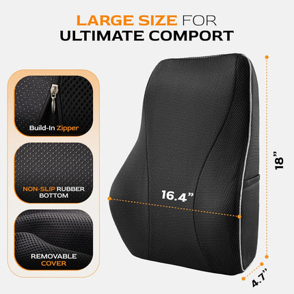 Extra Dense Lumbar Pillow with Double Adjustable Straps - Ergonomic Lumbar Support Pillow for Office Chair, Car, Couch Firm Back Support for Lower Back & Spine Pain Relief Memory Foam Cushion.