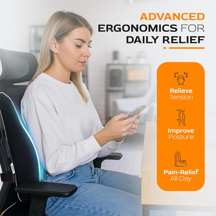 Extra Dense Lumbar Pillow with Double Adjustable Straps - Ergonomic Lumbar Support Pillow for Office Chair, Car, Couch Firm Back Support for Lower Back & Spine Pain Relief Memory Foam Cushion.