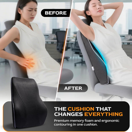 Extra Dense Lumbar Pillow with Double Adjustable Straps - Ergonomic Lumbar Support Pillow for Office Chair, Car, Couch Firm Back Support for Lower Back & Spine Pain Relief Memory Foam Cushion.