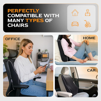 Extra Dense Lumbar Pillow with Double Adjustable Straps - Ergonomic Lumbar Support Pillow for Office Chair, Car, Couch Firm Back Support for Lower Back & Spine Pain Relief Memory Foam Cushion.